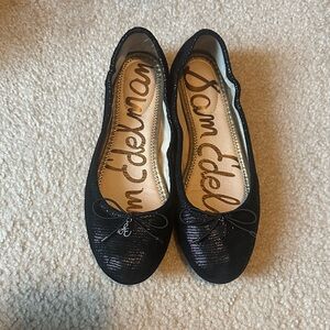 Sam Edelman Black Textured Flats with Bow